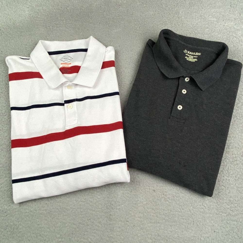 St. Johns Bay Shirt Men 2XL LOT OF 2‎ Short Sleeve Polo Gray White